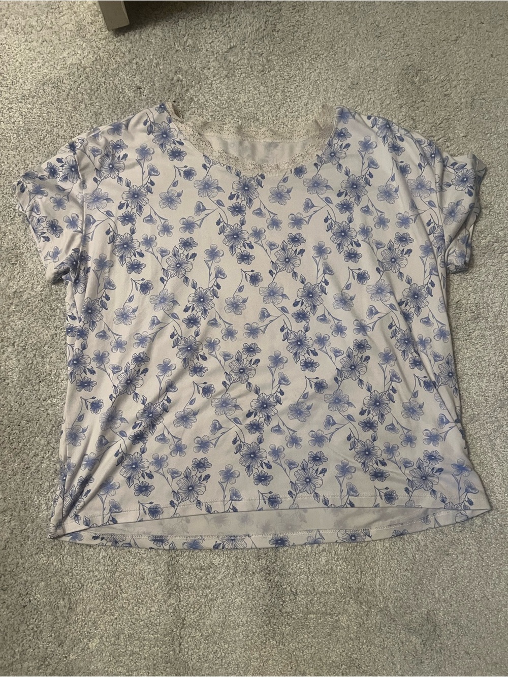 Soft White Short Sleeve Pajama Set with Blue Floral Print - Picture 2 of 6